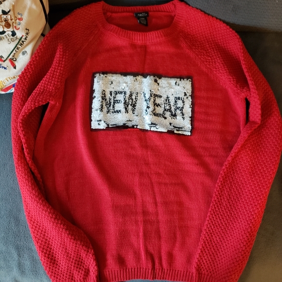 Christmas New Year Flip Sequin Holiday Sweater - Picture 3 of 4